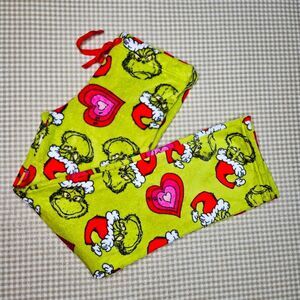 The Grinch Dr. Seuss Bright Green Christmas Plush Soft Fleece Sleep Lounge Pants